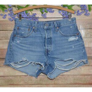 Levis Womens 501 Cut Off Shorts Denim Raw Hem Button Fly High Rise Size 31